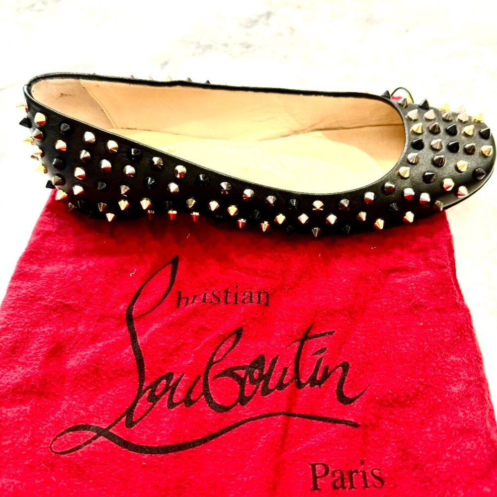 Christian Louboutin Black Studded Flats - Picture 2 of 8